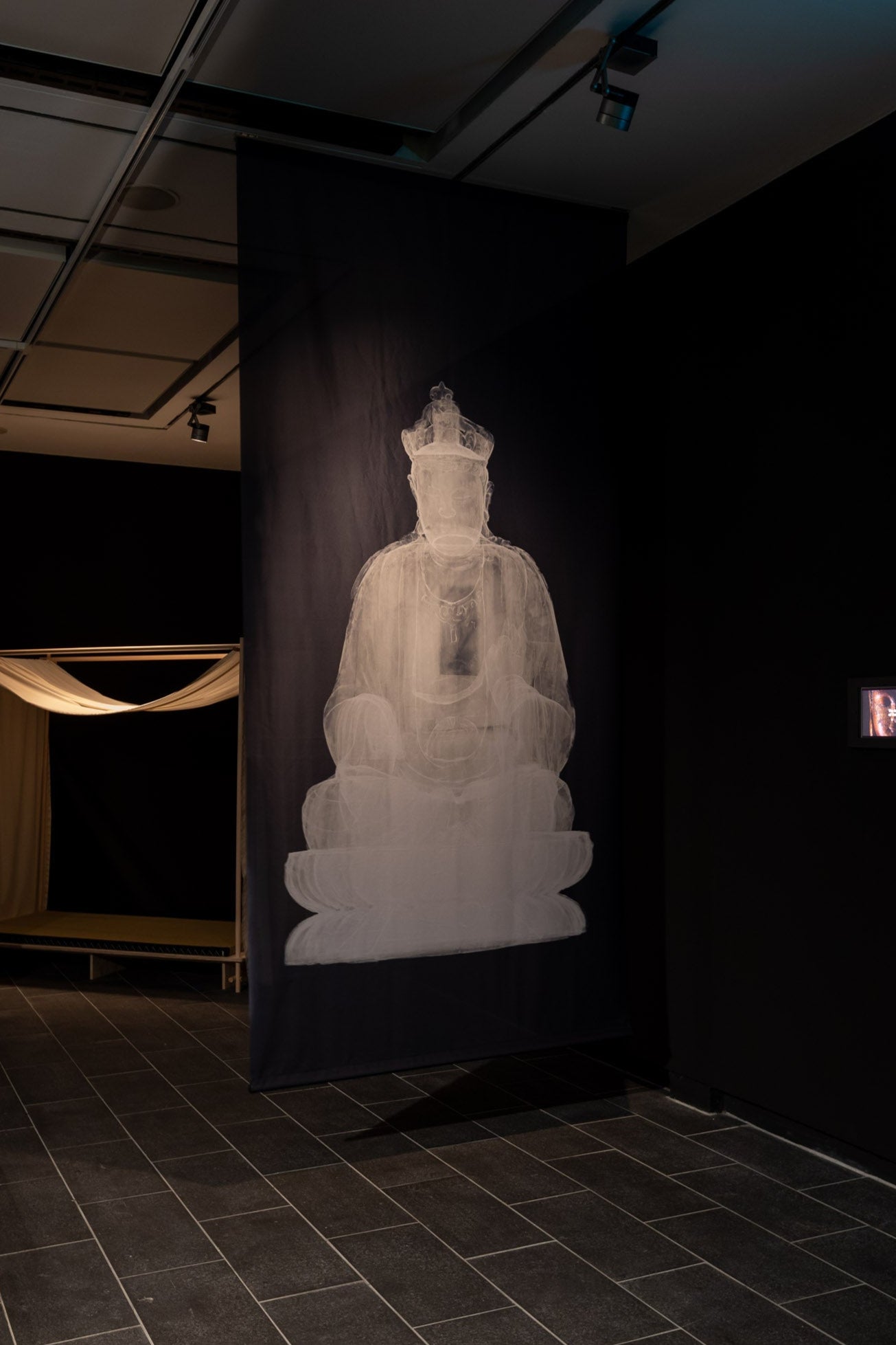 An X-Ray Image of the Statue of Seated Bodhisattva in Vitarkamudrā Printed on Thick Translucent Fabric